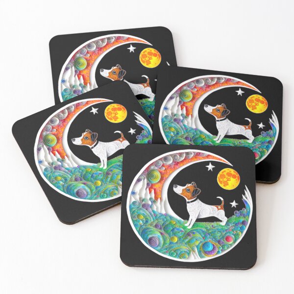Item preview, Jack Russell Terrier Dog Space Crescent Moon Stars Cute Art designed and sold by Lovedogz4life.
