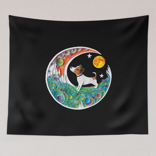 Item preview, Jack Russell Terrier Dog Space Crescent Moon Stars Cute Art designed and sold by Lovedogz4life.