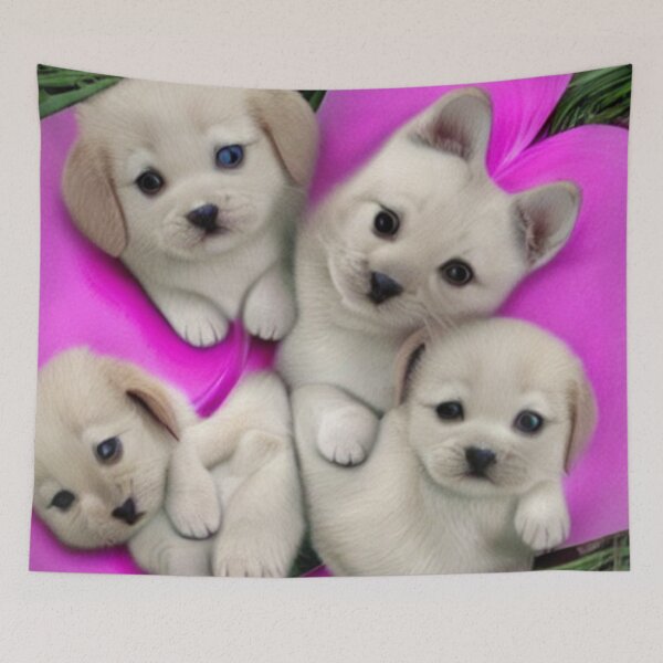 Artikelvorschau, Puppy Dog Puppies Snuggling in a Flower Basket entworfen und verkauft von Chris Purdy.
