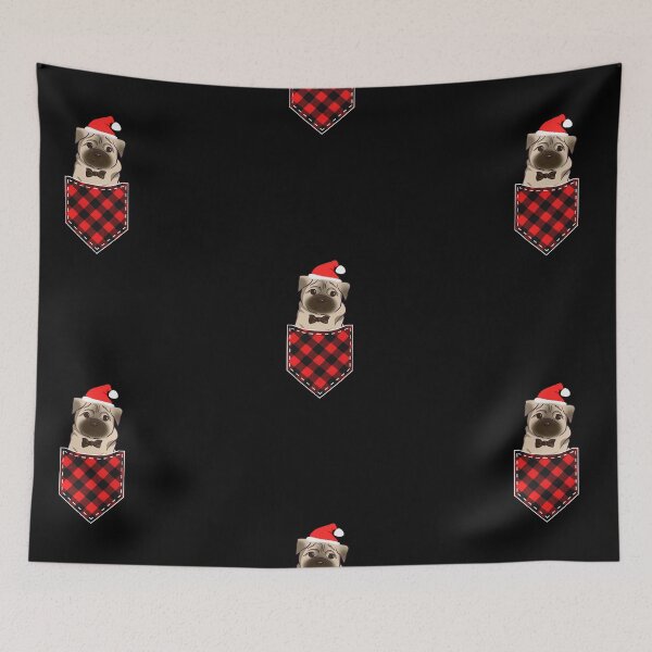 Item preview, Santa Pug Puppy Pocket Funny Dog Lover Red Plaid Christmas designed and sold by r-silver.