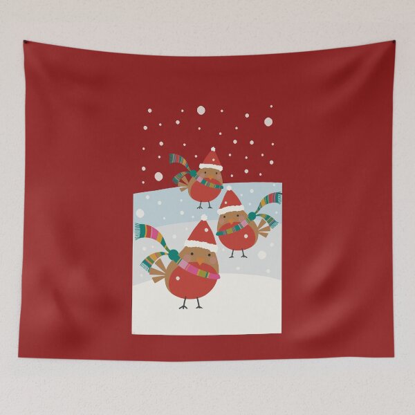 Item preview, Three Cute small Christmas birds in Santa hats playing in the snow designed and sold by marina63.