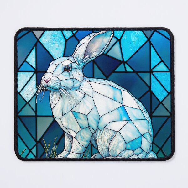 Item preview, Blue Stained Glass Art: A Cute White Rabbit designed and sold by factory88.