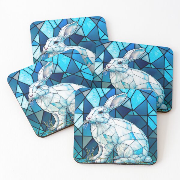 Item preview, Blue Stained Glass Art: A Cute White Rabbit  designed and sold by factory88.
