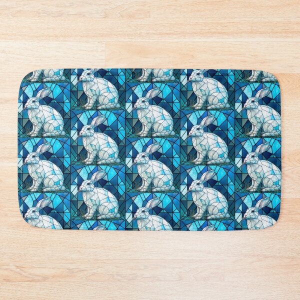 Item preview, Blue Stained Glass Art: A Cute White Rabbit  designed and sold by factory88.