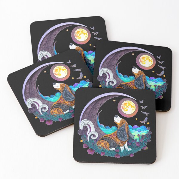 Item preview, Basset Hound Dog in Space Crescent Moon Planets Stars Cute designed and sold by Lovedogz4life.