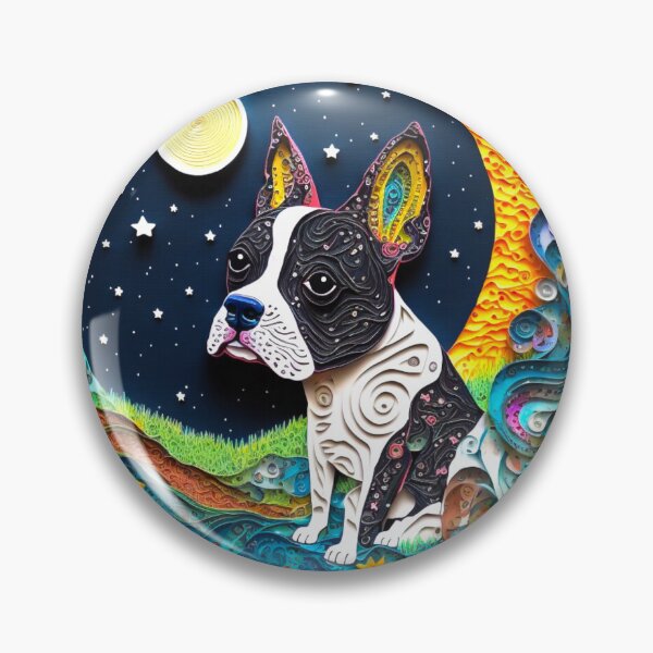 Item preview, Boston Terrier Dog in Space Crescent Moon Planets Stars Cute designed and sold by Lovedogz4life.