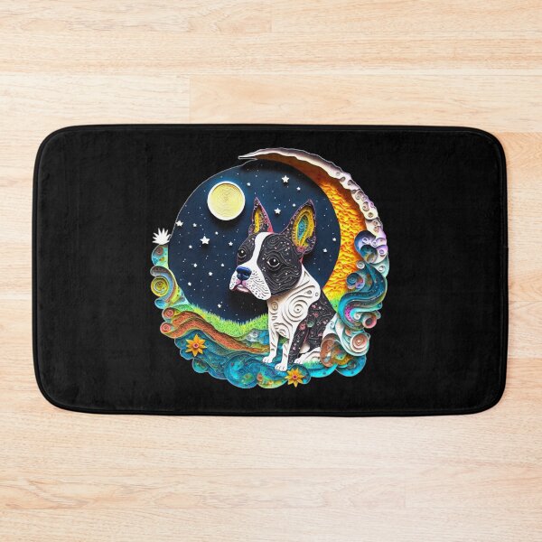 Item preview, Boston Terrier Dog in Space Crescent Moon Planets Stars Cute designed and sold by Lovedogz4life.