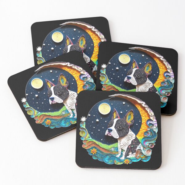 Item preview, Boston Terrier Dog in Space Crescent Moon Planets Stars Cute designed and sold by Lovedogz4life.