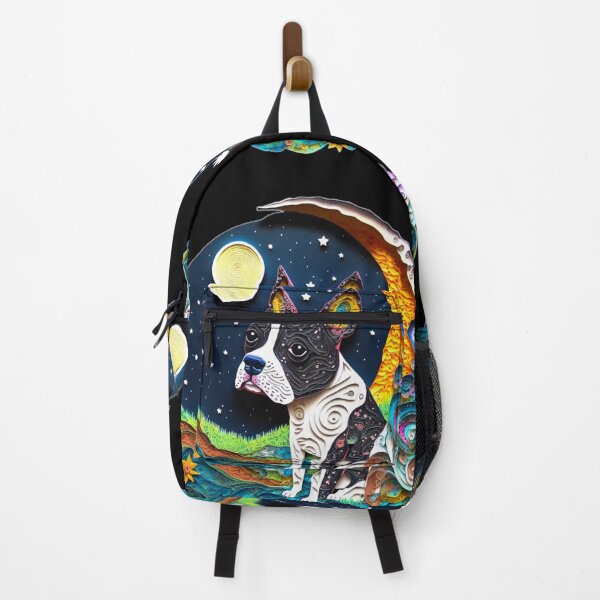 Item preview, Boston Terrier Dog in Space Crescent Moon Planets Stars Cute designed and sold by Lovedogz4life.