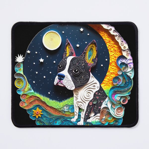 Item preview, Boston Terrier Dog in Space Crescent Moon Planets Stars Cute designed and sold by Lovedogz4life.