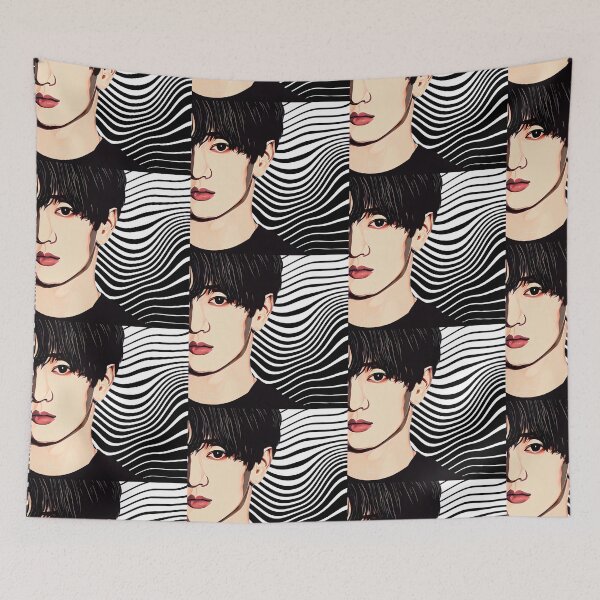 Item preview, Cool Illustration of Half Face Kim Taehyung On A Black and White Swirl Liquid Abstract Zebra Pattern Background  designed and sold by Kodexstore.