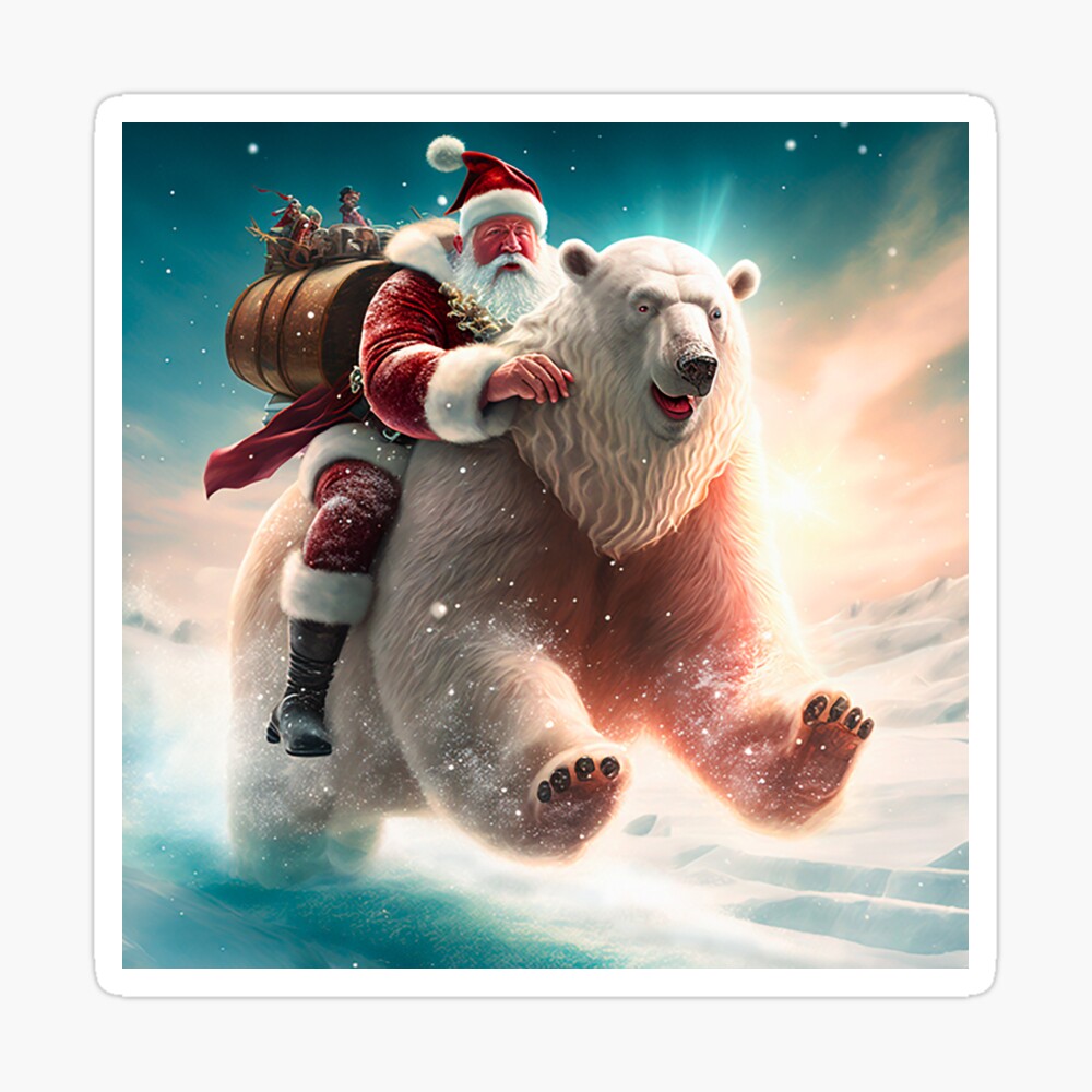 Adorable ours polaire en peluche mignon et adorable avec le père Noël ·  Creative Fabrica