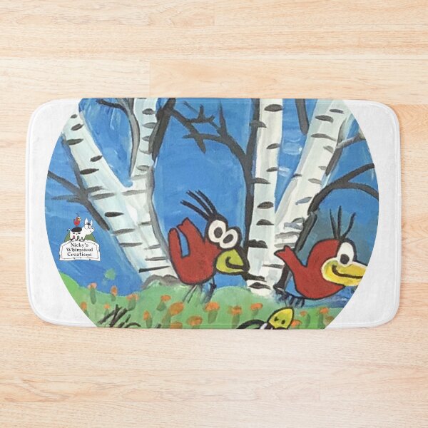 Item preview, Red birds playing in birch tree with flowers + logo designed and sold by NickysWhimsical.