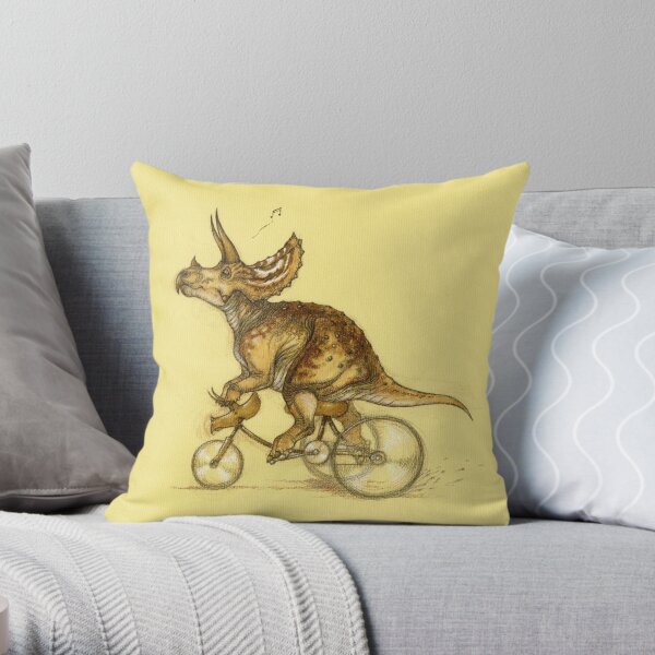 Tricycling Triceratops. Throw Pillow