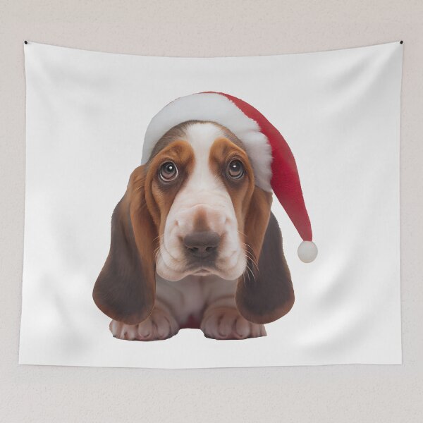 Item preview, Adorable Basset Hound puppy wearing Santa hat designed and sold by Patrick Edwards.