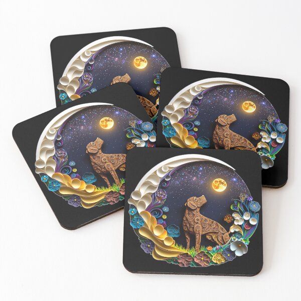 Item preview, Chocolate Brown Labrador Retriever Dog in Space Full Moon Glowing Planets Stars Art designed and sold by Lovedogz4life.