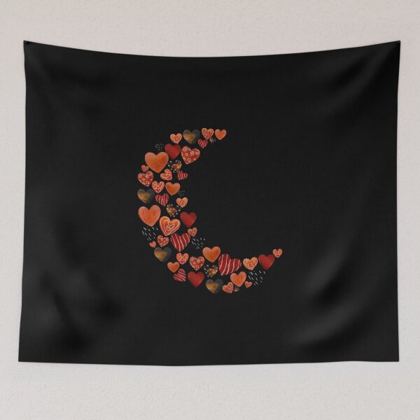 Item preview, Heart crescent half moon red textured watercolor black designed and sold by Yana Mustafina | Boho Soulful Designs.