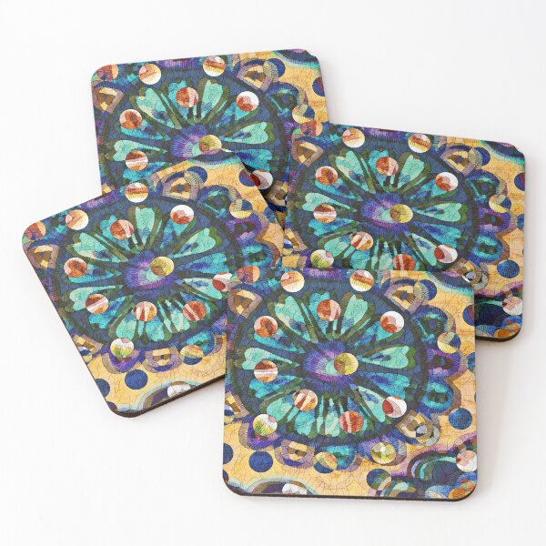 Item preview, Blue Gold Flower Pattern with Circles designed and sold by TheSplitWindow.