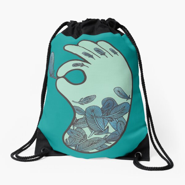 Blue Feather Tattoo Drawstring Bag