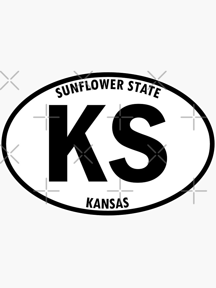 Sticker for Sale mit Kansas, KS, Sonnenblume-Staat - Zustands-Abkürzung  und Motto-Oval-Reise-Autoaufkleber für Ihr Auto oder Gepäck. von BBTravels