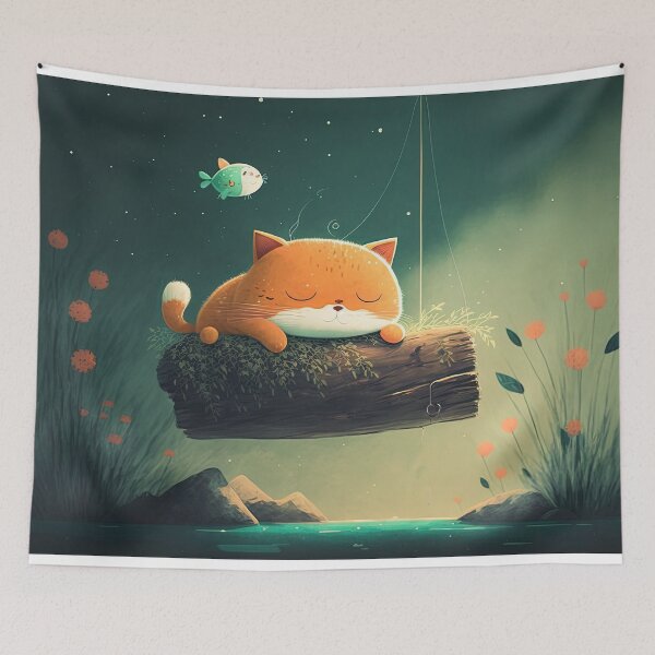 Item preview, Cat dreaming of fishing - cartoon designed and sold by Michael Bollin.