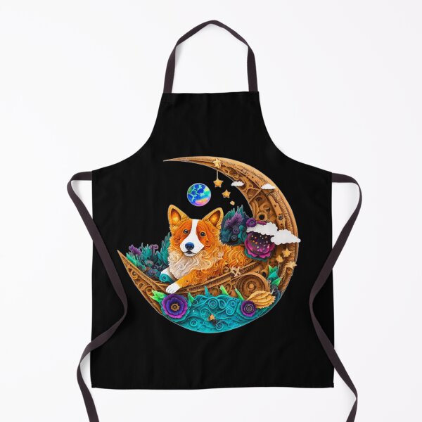 Item preview, Corgi Dog in Space on Crescent Moon Planets Stars Cute Art Digital Painting designed and sold by Lovedogz4life.