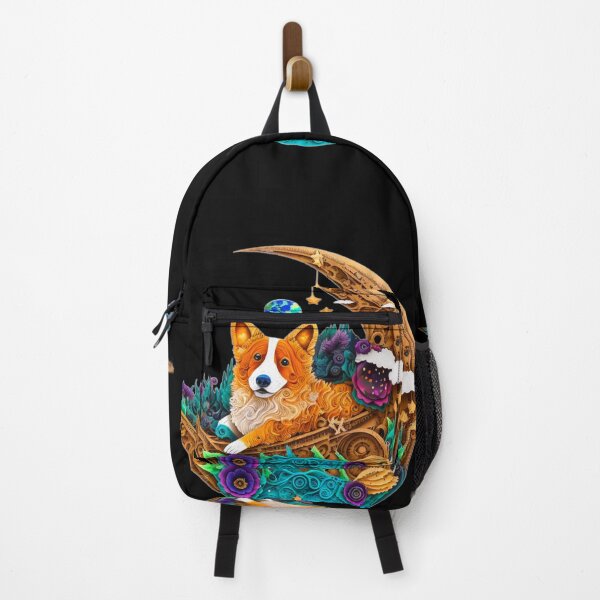 Item preview, Corgi Dog in Space on Crescent Moon Planets Stars Cute Art Digital Painting designed and sold by Lovedogz4life.