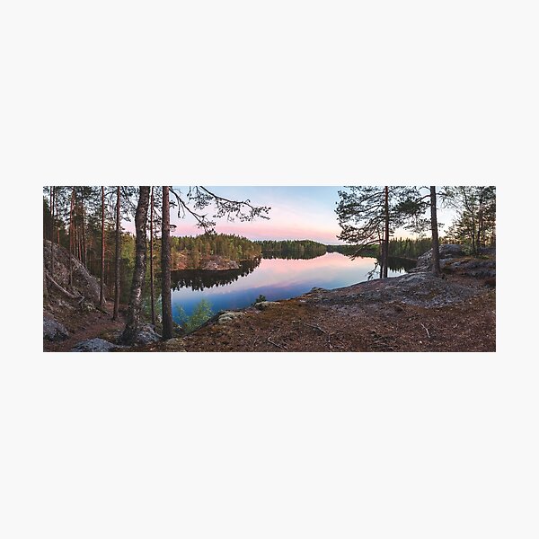 Midsummer lake view at midnight panorama Photographic Print