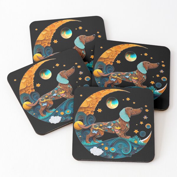 Item preview, Fantasy Dachshund Dog Cute Crescent Moon Paper Quilling Digital Painting designed and sold by Lovedogz4life.