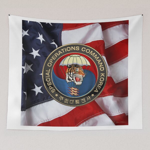 Item preview, Special Operations Command Korea - SOCKOR Emblem over American Flag designed and sold by Serge Averbukh Art Studio.