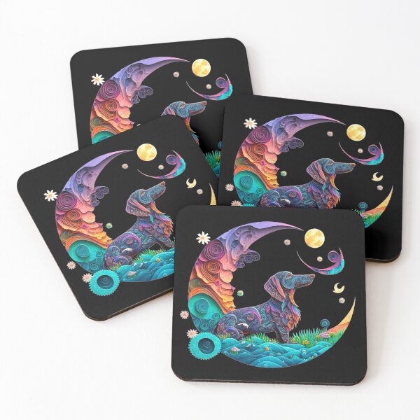 Item preview, Dachshund Dog Purple Teal Cute Crescent Moon Paper Quilling Artwork designed and sold by Lovedogz4life.