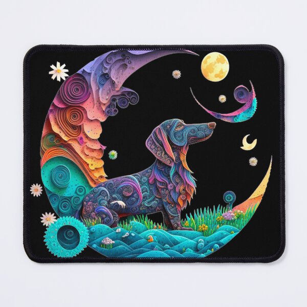 Item preview, Dachshund Dog Purple Teal Cute Crescent Moon Paper Quilling Artwork designed and sold by Lovedogz4life.