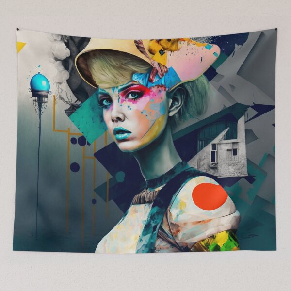 Item preview, Girl with yellow hat, Colorful Graffiti retro fashion designed and sold by vallverduDESIGN.