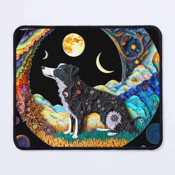 Item preview, Fantasy Border Collie Dog Cute Moon Phases Paper Quilling Cattle Herding Dogs designed and sold by Lovedogz4life.