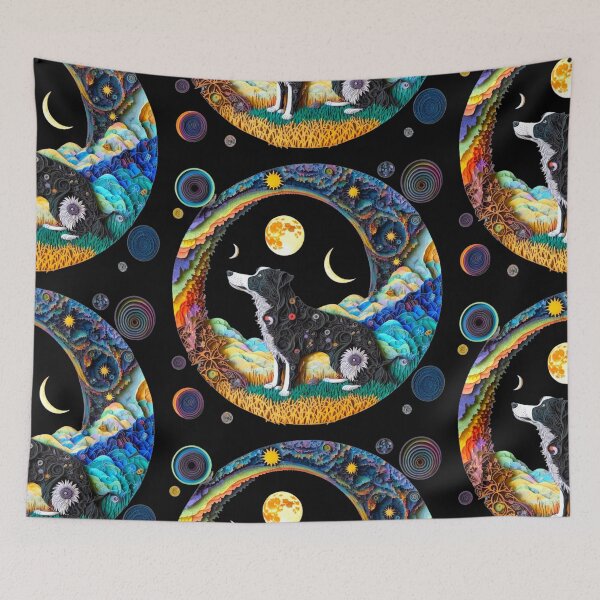 Item preview, Fantasy Border Collie Dog Cute Moon Phases Paper Quilling Cattle Herding Dogs designed and sold by Lovedogz4life.
