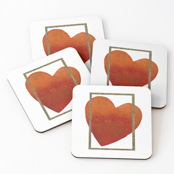 Artikelvorschau, Heart red frame gold rectangular a watercolor entworfen und verkauft von Yana Mustafina | Boho Soulful Designs.