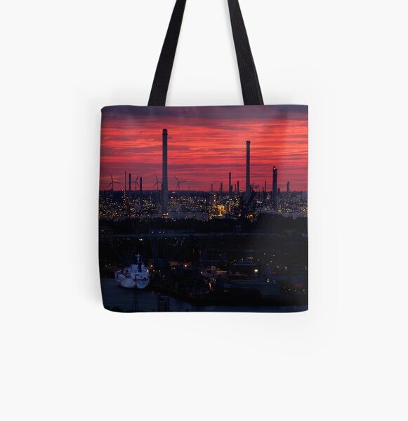 Rotterdam Harbour Skyline at Sunset, from Euromast All Over Print Tote Bag