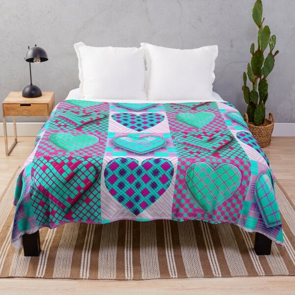 Item preview, Plaid Check Pattern Design of Four Grid Hearts Collage, Millennial Pink and Turquoise Green designed and sold by factory88.
