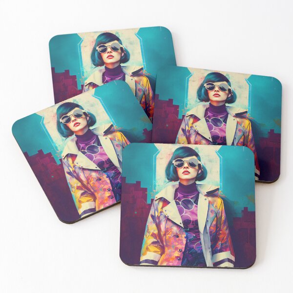 Item preview,  Girl with sunglasses and blue hair, Colorful Graffiti retro fashion designed and sold by vallverduDESIGN.
