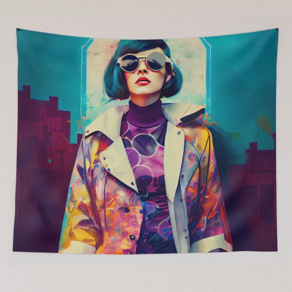 Item preview,  Girl with sunglasses and blue hair, Colorful Graffiti retro fashion designed and sold by vallverduDESIGN.