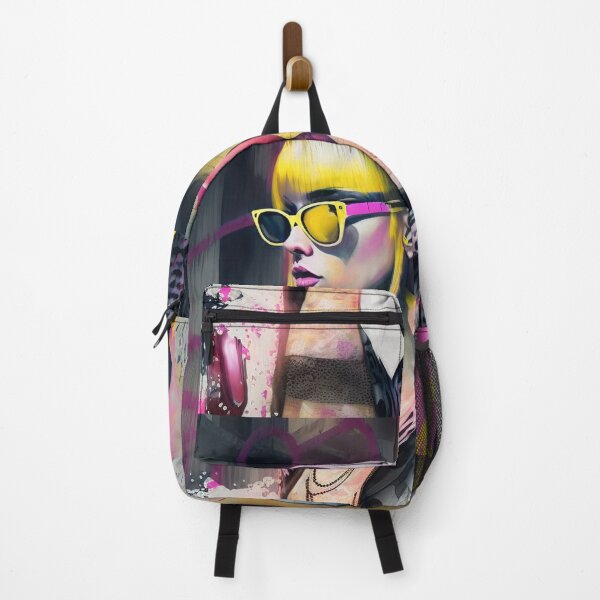 Item preview, Blonde girl with hat and sunglasses, Colorful Graffiti retro fashion designed and sold by vallverduDESIGN.