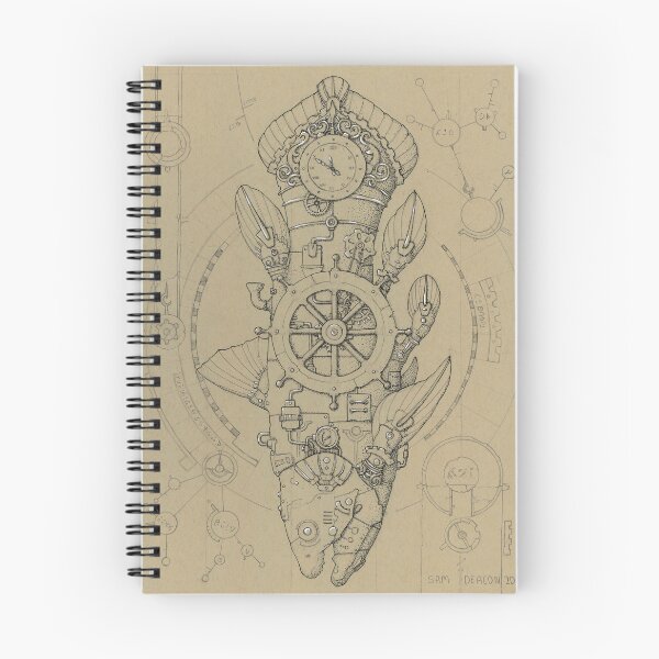 Item preview, Steampunk Fish (Clockwork Coelacanth) - Ink Artwork Illustration designed and sold by Sam Deacon Art.