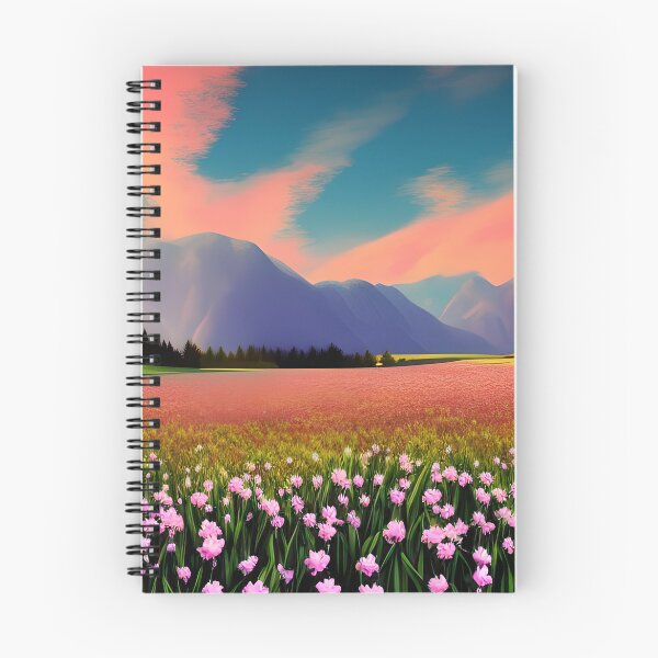 Item preview, Twilight Meadows - Pink Flowers in a Sunny Field with Mountains in the Background designed and sold by Alt-Art-Digital.