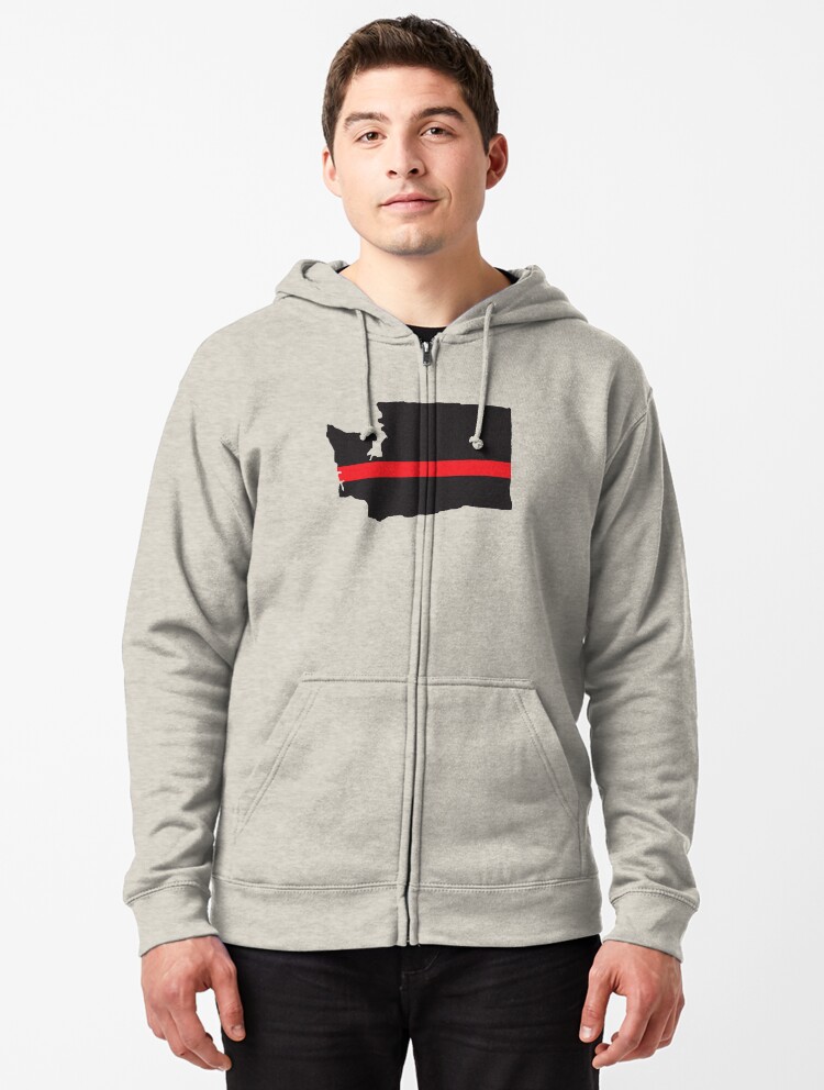 thin red zip up hoodie