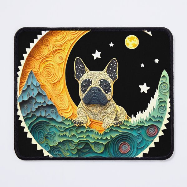 Item preview, Retro French Bulldog Frenchie Crescent Moon Stars Forest Art designed and sold by Lovedogz4life.