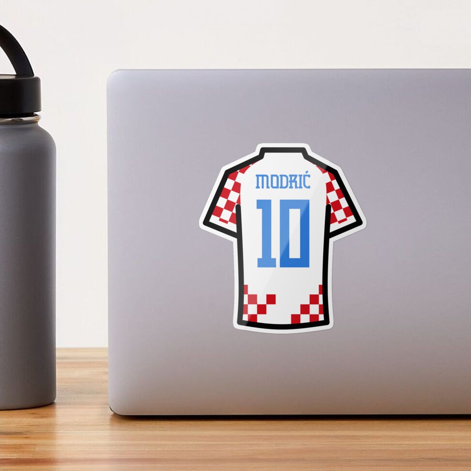 Modric #10 CRO Red White Blue Football Jersey  Sticker for Sale