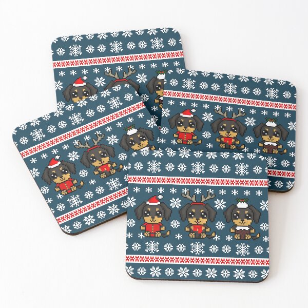 Item preview, Cute Xmas Snow Dachshunds (Chibi Pixel Animal Character) designed and sold by Pixe11y.