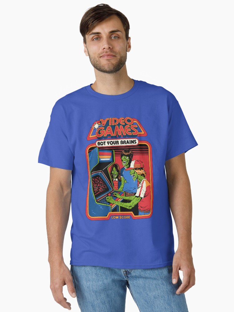Thumbnail 2 of 7, Classic T-Shirt, Video Games Rot Your Brains designed and sold by stevenrhodes.