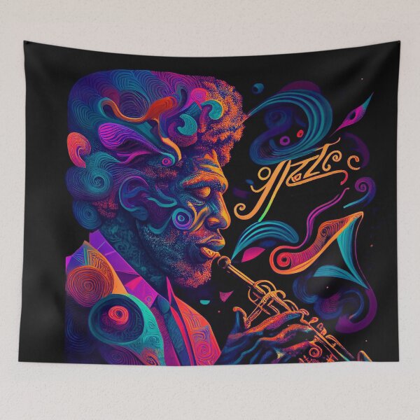 Item preview, JAZZ PLAYER PLAYING A TRUMPET Midjourney AI Artwork designed and sold by davidjulie.