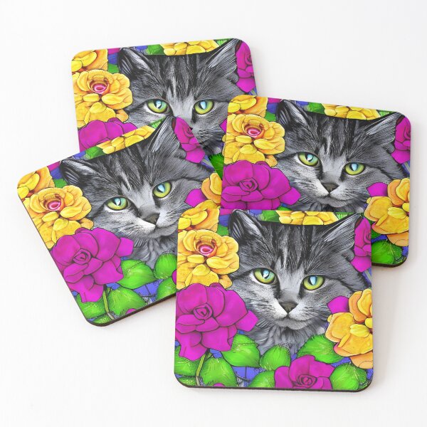 Item preview, Cute cat with flowers artwork designed and sold by gramizzia.